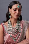 Buy_Prihan Luxury Jewelry_Green Kundan Stone Embellished Necklace And Earrings Set _at_Aza_Fashions