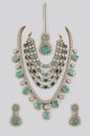 Shop_Prihan Luxury Jewelry_Green Kundan Stone Embellished Necklace And Earrings Set _at_Aza_Fashions