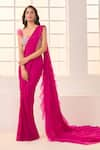 Buy_Masumi Mewawalla x AZA_Pink Net Embroidered Sequins Sweetheart Neck Pre-draped Ruffle Saree With Blouse _at_Aza_Fashions