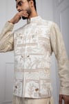 Shop_Smriti by Anju Agarwal_Ivory Linen Satin Embroidered Thread Flora And Fauna Nehru Jacket _at_Aza_Fashions