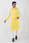 Buy_Smriti by Anju Agarwal_Yellow Kurta Linen Satin Mulmul Embroidered Sequins And Threadwork With Pant _at_Aza_Fashions