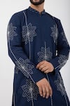 Shop_Smriti by Anju Agarwal_Blue Kurta Handloom Cotton Mulmul Hand Embroidered Beads Abyssal With Pant _at_Aza_Fashions