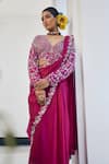 Shop_Label Deepshika Agarwal_Magenta Couture Silk Embroidered Cutdana V Neck Saree With Blouse _at_Aza_Fashions