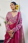 Buy_Label Deepshika Agarwal_Magenta Couture Silk Embroidered Cutdana V Neck Saree With Blouse _Online_at_Aza_Fashions