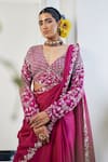 Shop_Label Deepshika Agarwal_Magenta Couture Silk Embroidered Cutdana V Neck Saree With Blouse _Online_at_Aza_Fashions