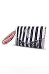 Shop_ETCETERA_Black Geometric Striped Embellished Envelope Clutch _at_Aza_Fashions