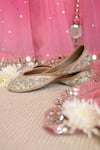 Coral Haze_Cream Zardosi Sadaf Embellished Juttis _Online_at_Aza_Fashions