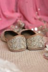 Coral Haze_Cream Zardosi Sadaf Embellished Juttis _at_Aza_Fashions