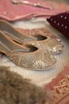 Coral Haze_Gold Zardosi Aara Embellished Juttis _Online_at_Aza_Fashions