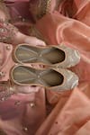 Coral Haze_Gold Zardosi Aara Embellished Juttis _at_Aza_Fashions