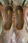 Shop_Coral Haze_Beige Rhinestones Samina Embellished Juttis _at_Aza_Fashions