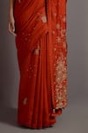 Buy_Deep Thee_Orange Silk Hand Embroidered Floral Appliques Leaf Saree With Blouse _Online_at_Aza_Fashions