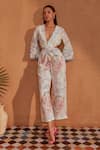 Buy_NOIB_White Linen Lyocell Printed Butterfly Deep V Neck Ella Effect Jumpsuit _at_Aza_Fashions