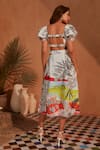 Shop_NOIB_Multi Color Giza Poplin Printed Beach Splash Square Zoe Crop Top And Skirt Set _at_Aza_Fashions