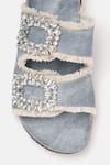 ZORI WORLD_Blue Embellished Cosmic Denim Buckle Flats _at_Aza_Fashions