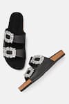 Shop_ZORI WORLD_Black Embellished Nebula Crystal Buckle Flats _at_Aza_Fashions