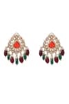 Shop_MINAKI_Green Beads, Zari, Stones Flower Carved Dangler Earrings _at_Aza_Fashions