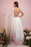 Shop_Label Priyanka Kar_White Satin Hand Embroidery Floral Plunge Leaf Print Hem Lehenga Blouse Set _at_Aza_Fashions