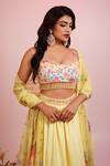 Label Priyanka Kar_Yellow Viscose Satin Hand Embroidery Botanic Plunge Print Lehenga Set _Online_at_Aza_Fashions