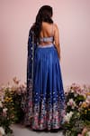 Shop_Label Priyanka Kar_Blue Viscose Satin Hand Embroidery Botanic Plunge Print Lehenga Blouse Set _at_Aza_Fashions