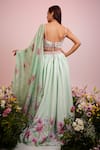 Shop_Label Priyanka Kar_Green Viscose Satin Hand Embroidery Floral Straight Waistband Lehenga Set _at_Aza_Fashions