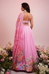 Shop_Label Priyanka Kar_Pink Viscose Satin Hand Embroidery Floral Plunge Waistband Lehenga Blouse Set _at_Aza_Fashions