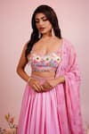 Label Priyanka Kar_Pink Viscose Satin Hand Embroidery Floral Plunge Waistband Lehenga Blouse Set _Online_at_Aza_Fashions