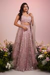 Buy_Label Priyanka Kar_Purple Net Hand Embroidery Floral Sweetheart Sequin Lehenga Blouse Set _at_Aza_Fashions