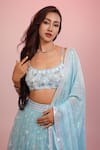 Buy_Label Priyanka Kar_Blue Net Hand Embroidery Floral Plunge Neck Sequin Lehenga Blouse Set _Online_at_Aza_Fashions