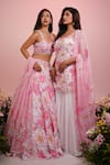 Label Priyanka Kar_Pink Viscose Hand Embroidery Floral Scoop Pearl Lehenga Set _Online_at_Aza_Fashions