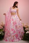 Shop_Label Priyanka Kar_Pink Viscose Hand Embroidery Floral Scoop Pearl Lehenga Set _Online_at_Aza_Fashions