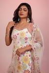 Buy_Label Priyanka Kar_Multi Color Net Hand Embroidery Flower V Neck Kurta Set _Online_at_Aza_Fashions