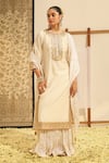 Buy_Sheetal Batra_Ivory Kurta Silk Chanderi Embroidery Floral Round Abbas Placket Skirt Set _at_Aza_Fashions