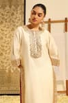 Buy_Sheetal Batra_Ivory Kurta Silk Chanderi Embroidery Floral Round Abbas Placket Skirt Set 