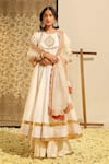 Shop_Sheetal Batra_Ivory Kurta And Skirt Silk Chanderi Embroidery Irshaad Gota Patti Anarkali Set _Online_at_Aza_Fashions