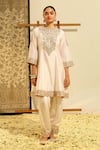 Buy_Sheetal Batra_Ivory Kurta Silk Chanderi Embroidery Dabka Round Rajak Placket Salwar Set 