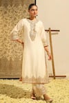 Sheetal Batra_Ivory Kurta And Palazzo Silk Chanderi Embroidery Dabka Round Neck Sahana Set _at_Aza_Fashions