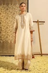 Shop_Sheetal Batra_Ivory Kurta And Palazzo Silk Chanderi Embroidery Dabka Round Neck Sahana Set 