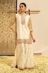 Buy_Sheetal Batra_Ivory Kurta And Sharara Silk Chanderi Embroidery Dabka Shadaab Gota Patti Set _Online_at_Aza_Fashions