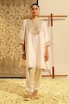 Buy_Sheetal Batra_Ivory Kurta Silk Chanderi Embroidery Dabka Notched Shaheen Chauga With Salwar _at_Aza_Fashions