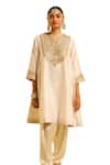 Buy_Sheetal Batra_Ivory Kurta Silk Chanderi Embroidery Dabka Notched Shaheen Chauga With Salwar _Online_at_Aza_Fashions