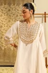 Sheetal Batra_Ivory Kurta Silk Chanderi Embroidery Dabka Notched Shaheen Chauga With Salwar _at_Aza_Fashions