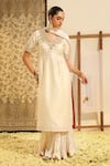 Buy_Sheetal Batra_Ivory Kurta Silk Chanderi Embroidery Dabka V Neck Shahnawaz And Skirt Set _at_Aza_Fashions