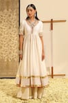 Buy_Sheetal Batra_Ivory Kurta And Skirt Silk Chanderi Embroidery Shaiz Placement Anarkali & Set _Online_at_Aza_Fashions