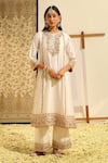 Sheetal Batra_Ivory Kurta And Palazzo Silk Chanderi Embroidery Dabka Round Neck Shiza & Set _at_Aza_Fashions