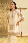 Buy_Sheetal Batra_Ivory Kurta And Gharara Silk Chanderi Embroidery Dabka Round Siraj Paisley Set _Online_at_Aza_Fashions