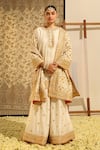 Buy_Sheetal Batra_Ivory Kurta And Sharara Silk Chanderi Embroidery Dabka Suleman Gota Patti Set _at_Aza_Fashions