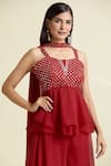 Shop_Samyukta Singhania_Red Georgette Embroidered Mirror Sweetheart Yoke Tunic Set _Online_at_Aza_Fashions