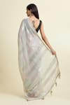 Shop_Samyukta Singhania_Grey Saree Georgette Embellished Sequin Stripe With Unstitched Blouse Piece _at_Aza_Fashions