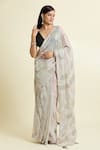 Samyukta Singhania_Grey Saree Georgette Embellished Sequin Stripe With Unstitched Blouse Piece _Online_at_Aza_Fashions